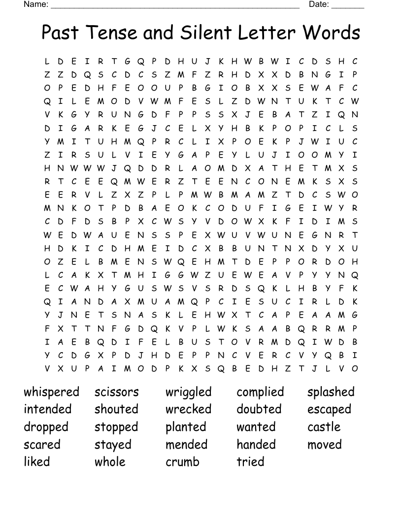 Past Tense and Silent Letter Words Word Search