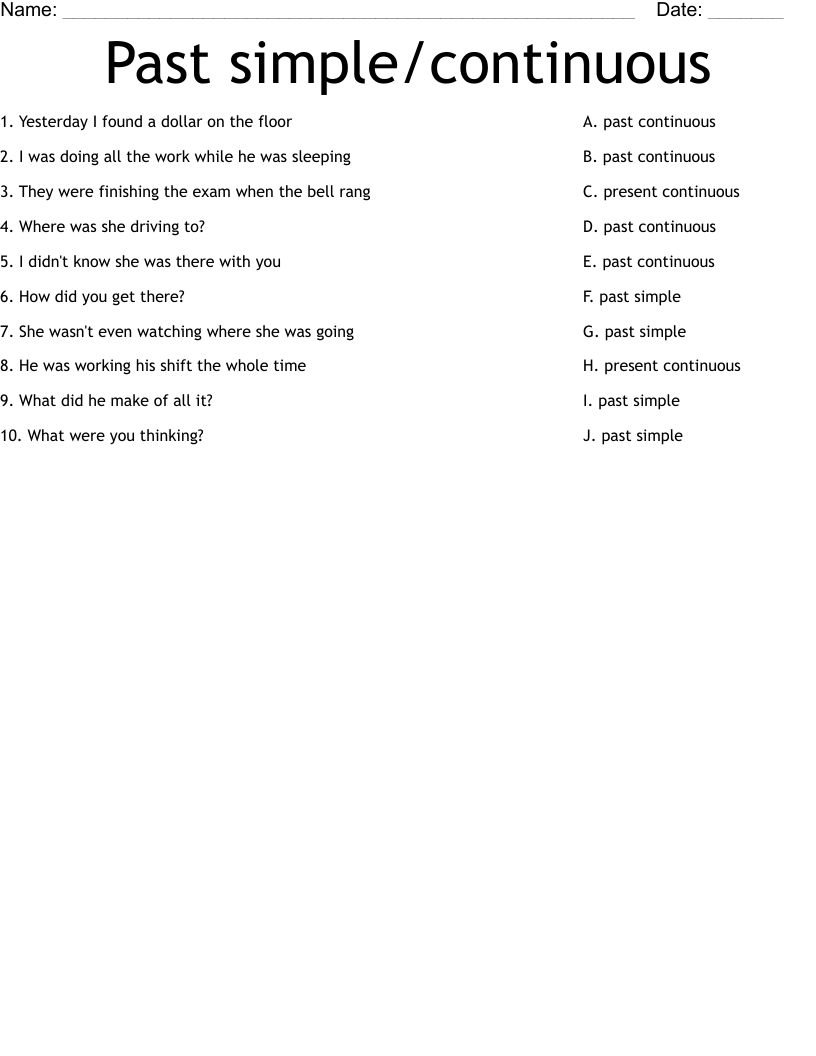 Past Simple continuous Worksheet WordMint
