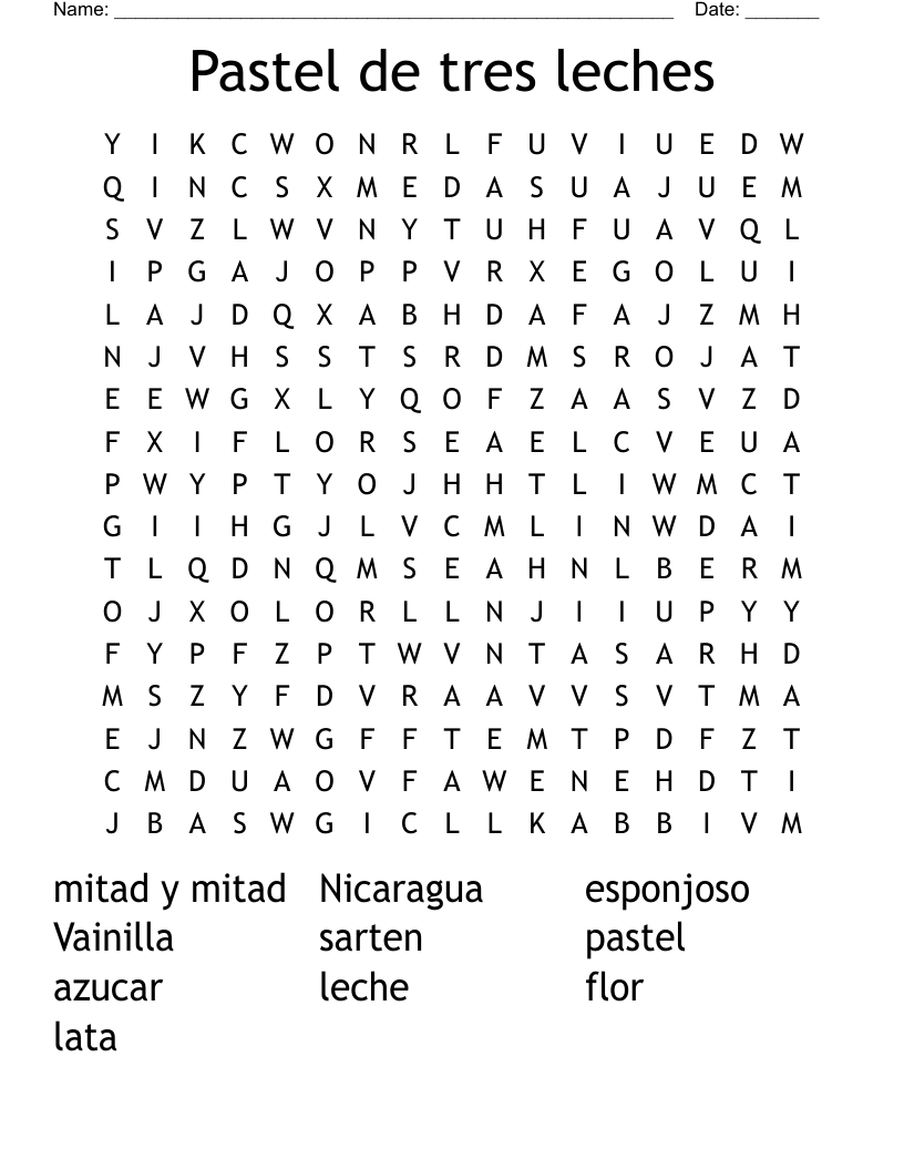 Pastel de tres leches Word Search