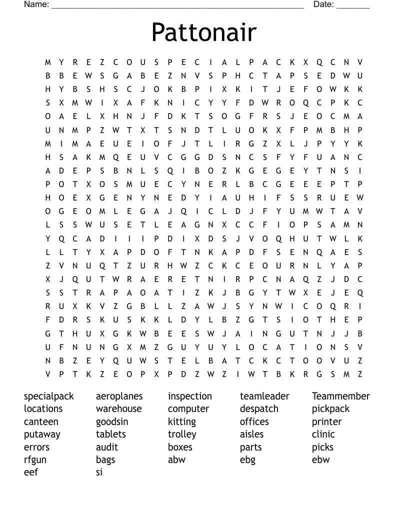 Pattonair Word Search