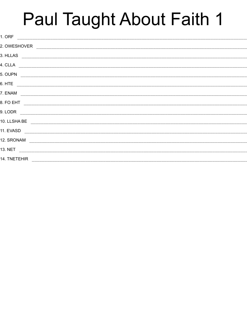 Paul Taught About Faith  1 Word Scramble