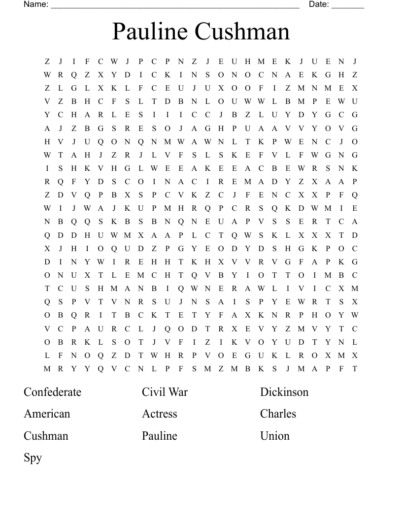 Pauline Cushman Word Search