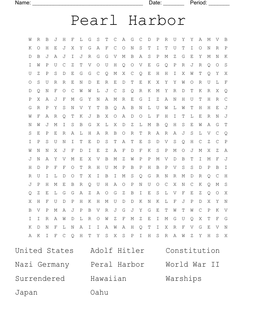 Pearl Harbor  Word Search