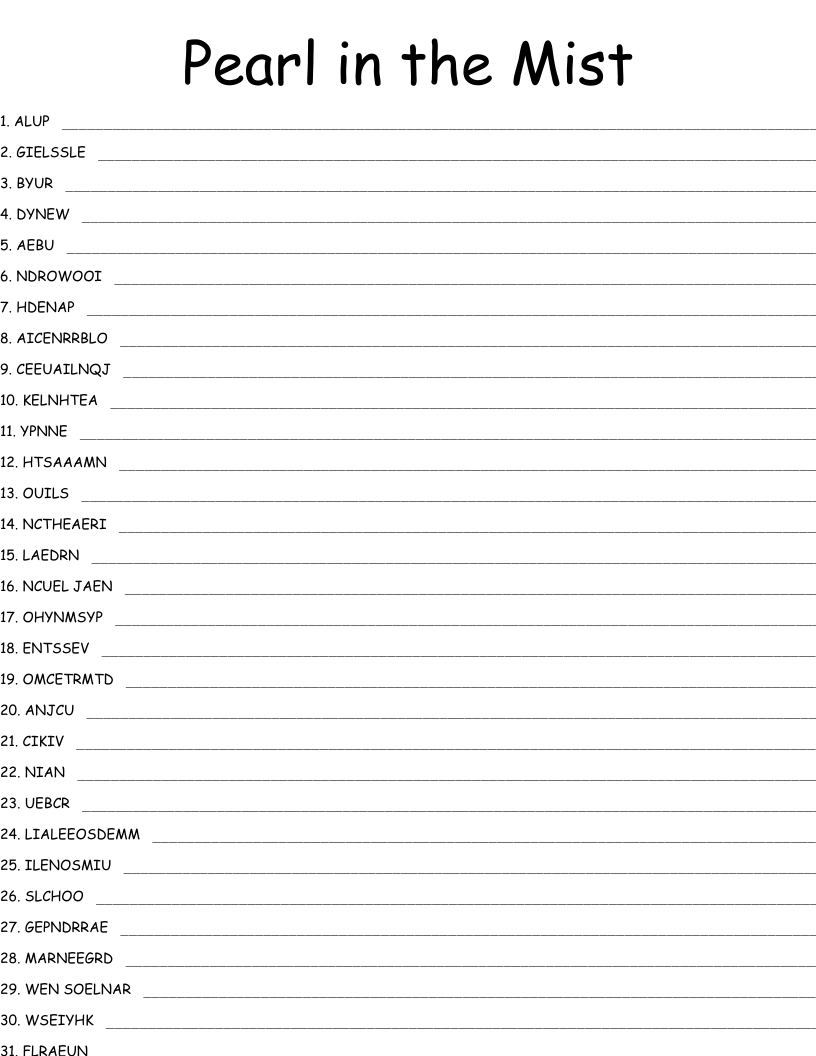 Pearl in the Mist Word Scramble