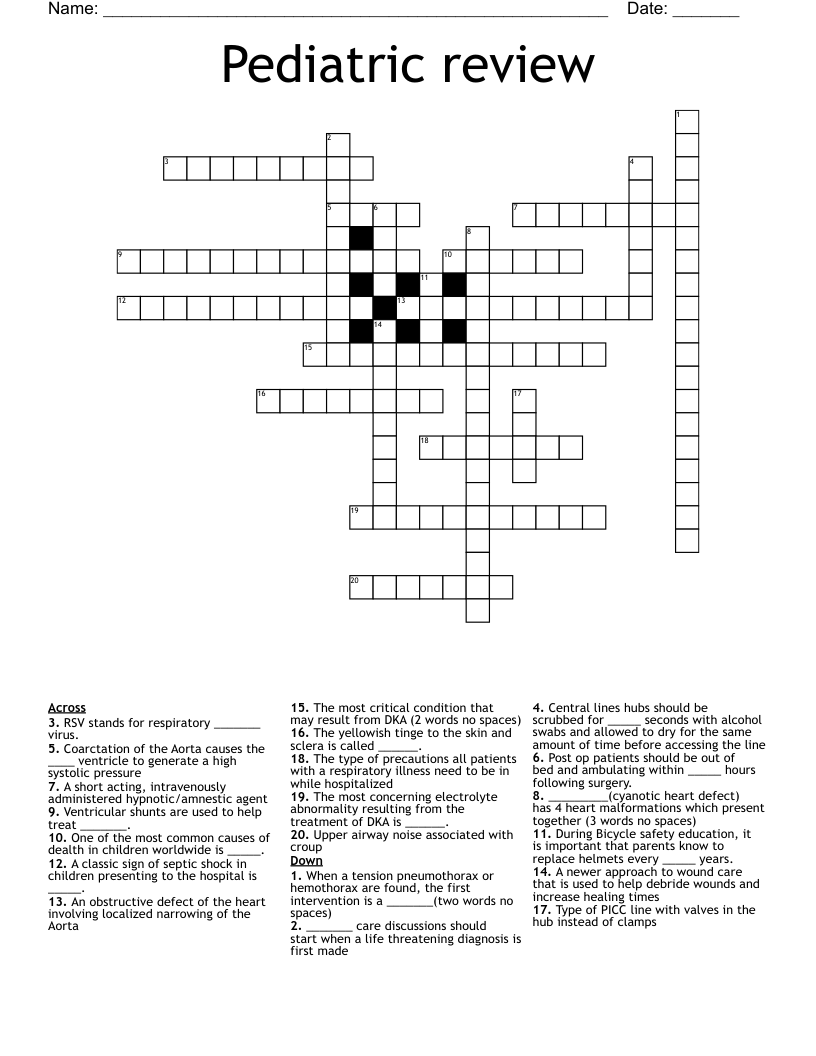 Pediatric review Crossword
