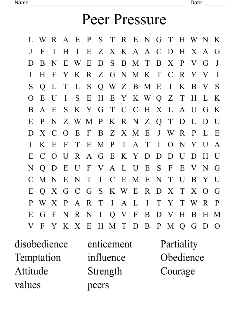 Peer Pressure Word Search