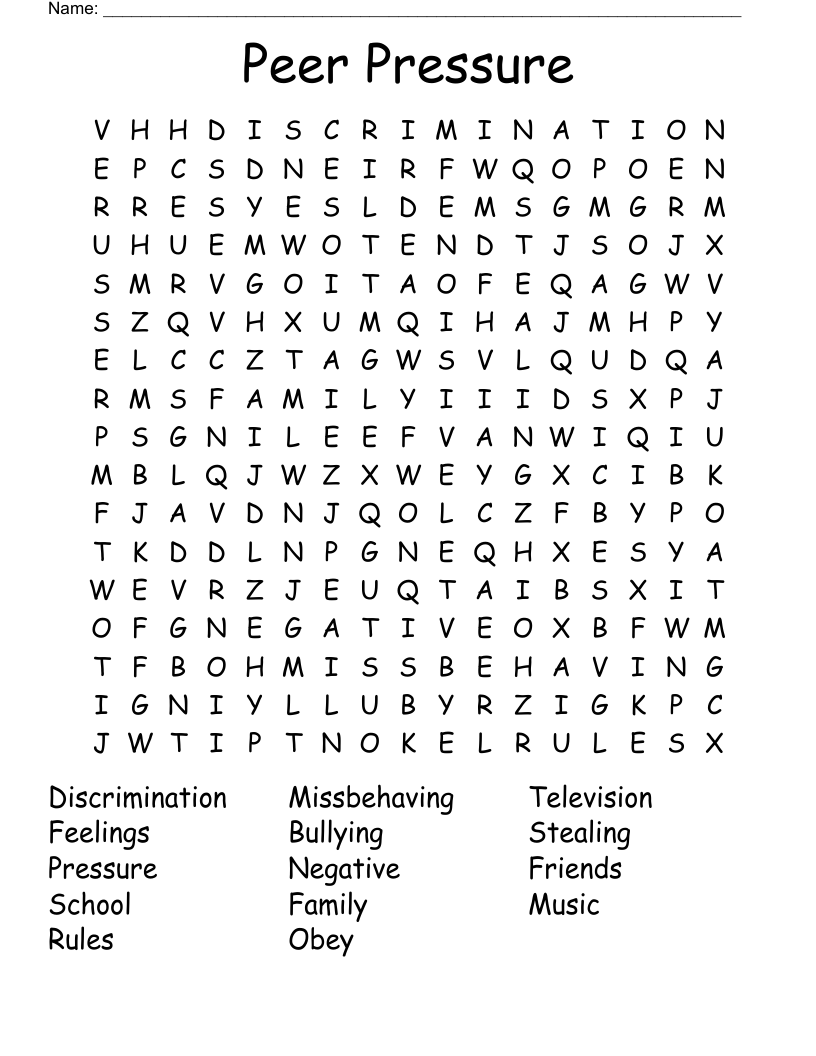 Peer Pressure Word Search