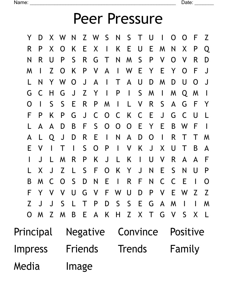 Peer Pressure Word Search