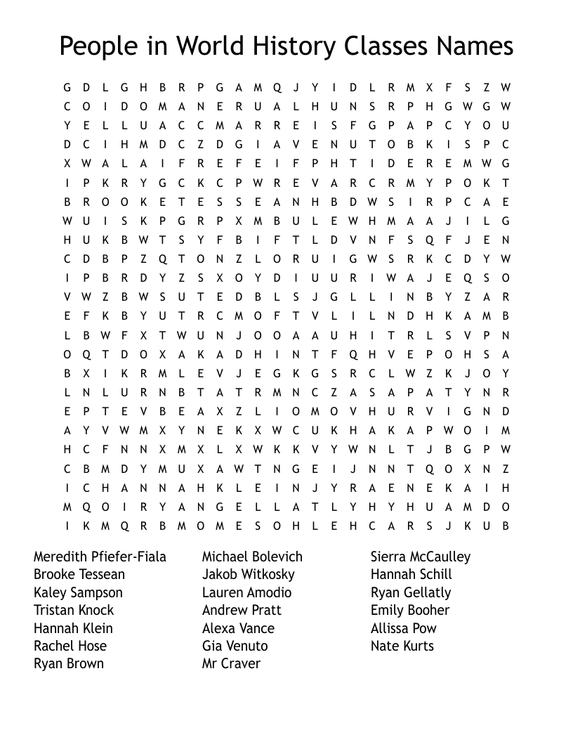 People in World History Classes Names Word Search