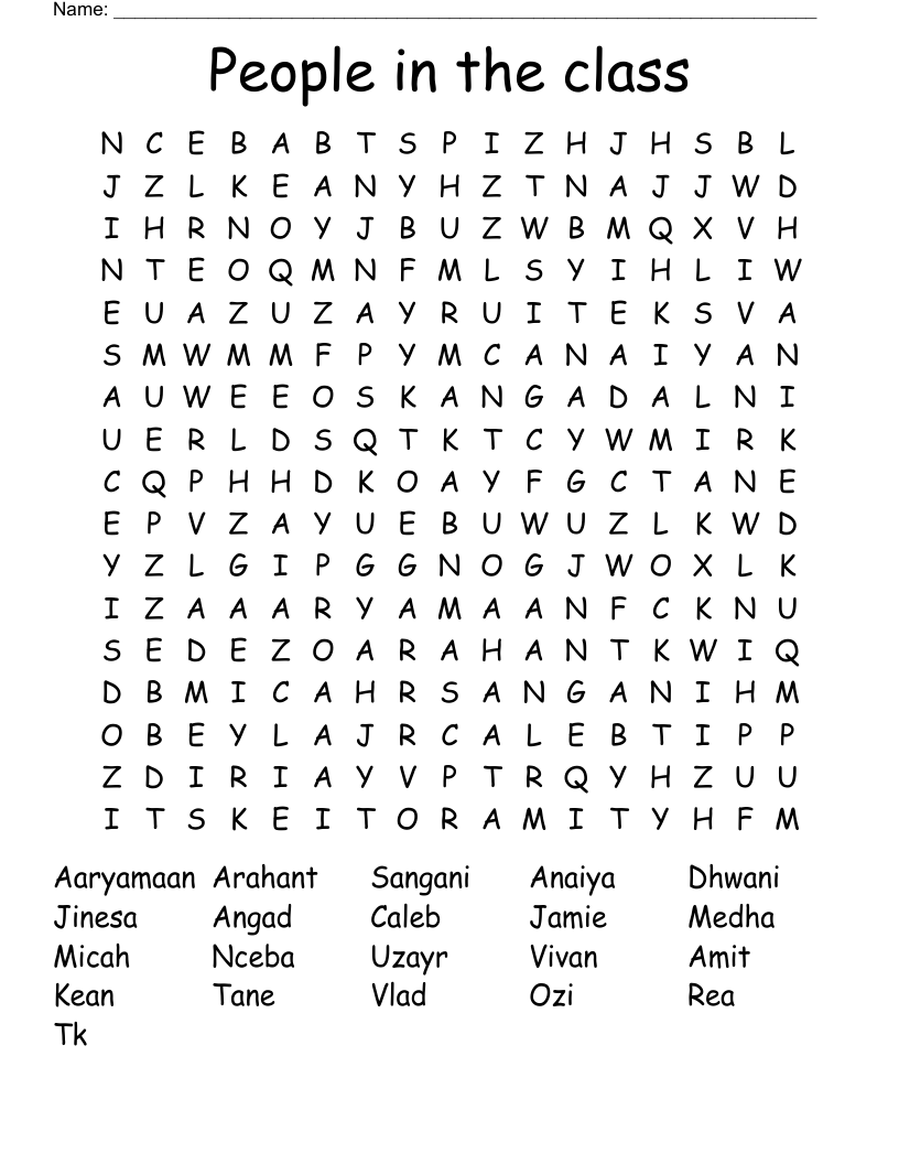 People in the class Word Search