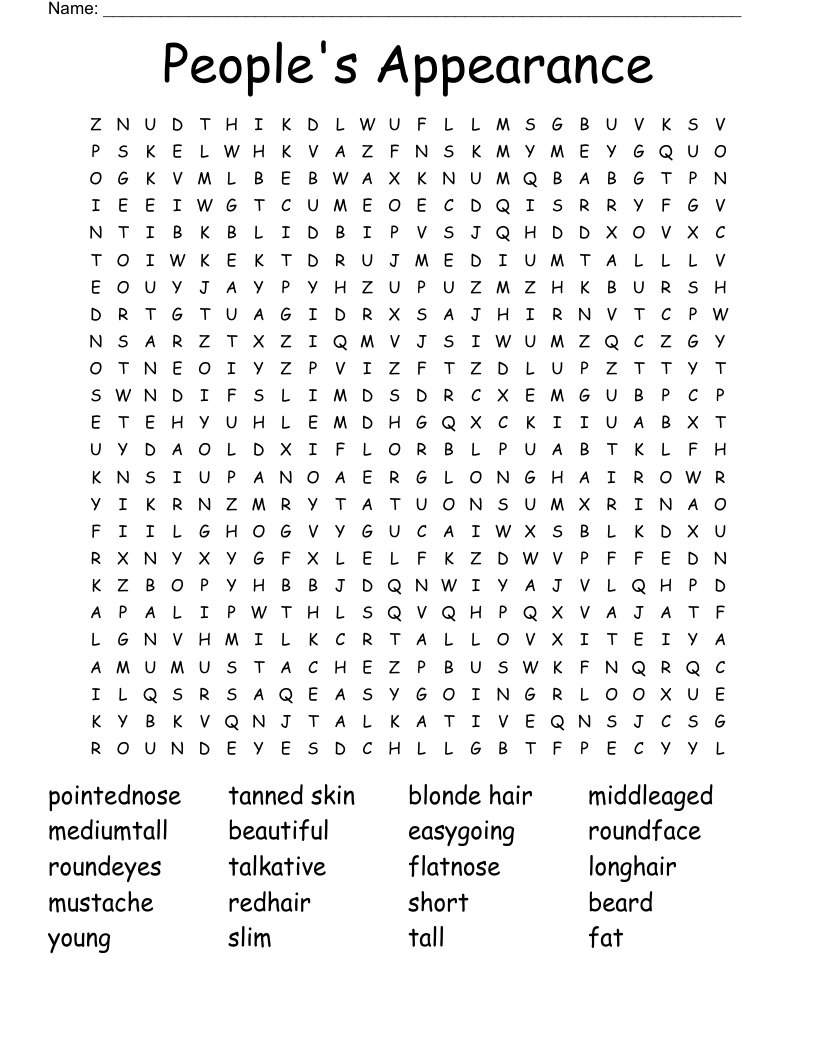 People's Appearance Word Search