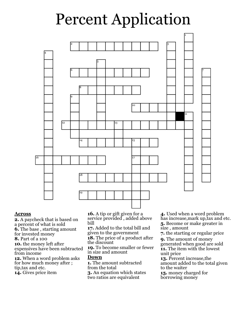 Percent Application Crossword WordMint