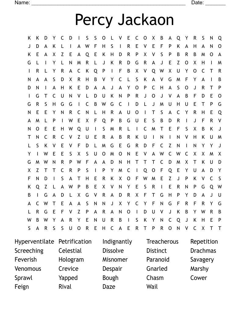 Percy Jackaon Word Search