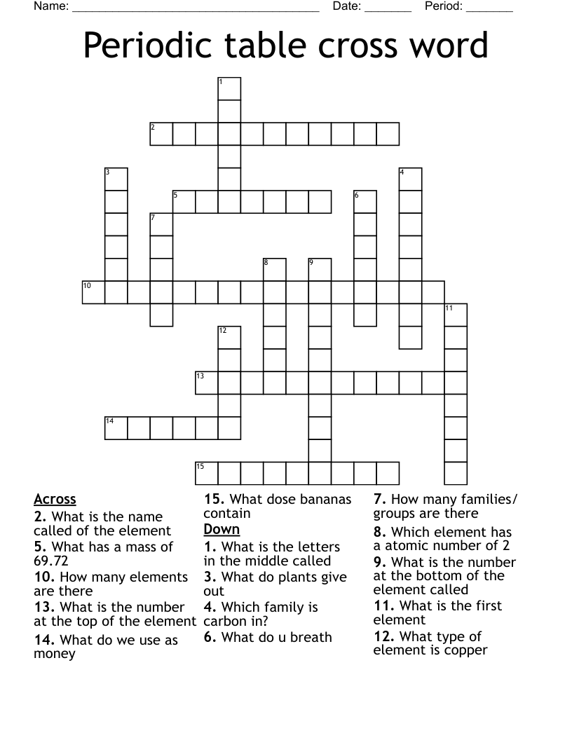 Periodic table cross word