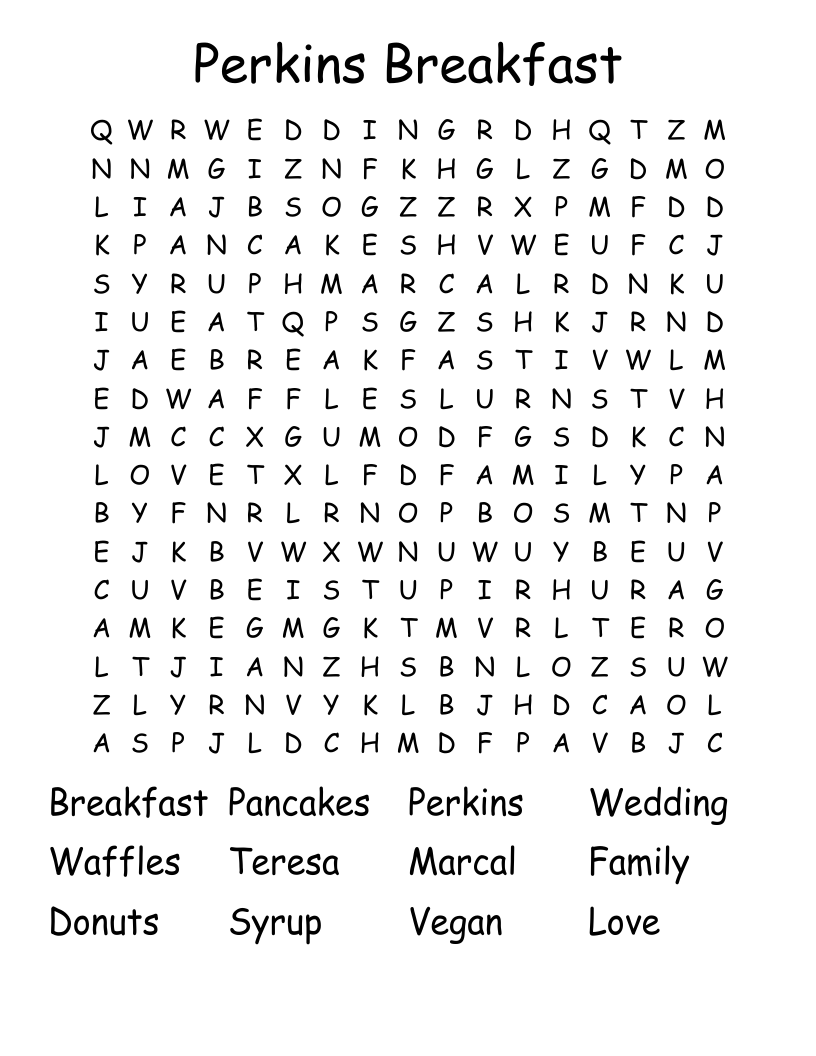 Perkins Breakfast  Word Search