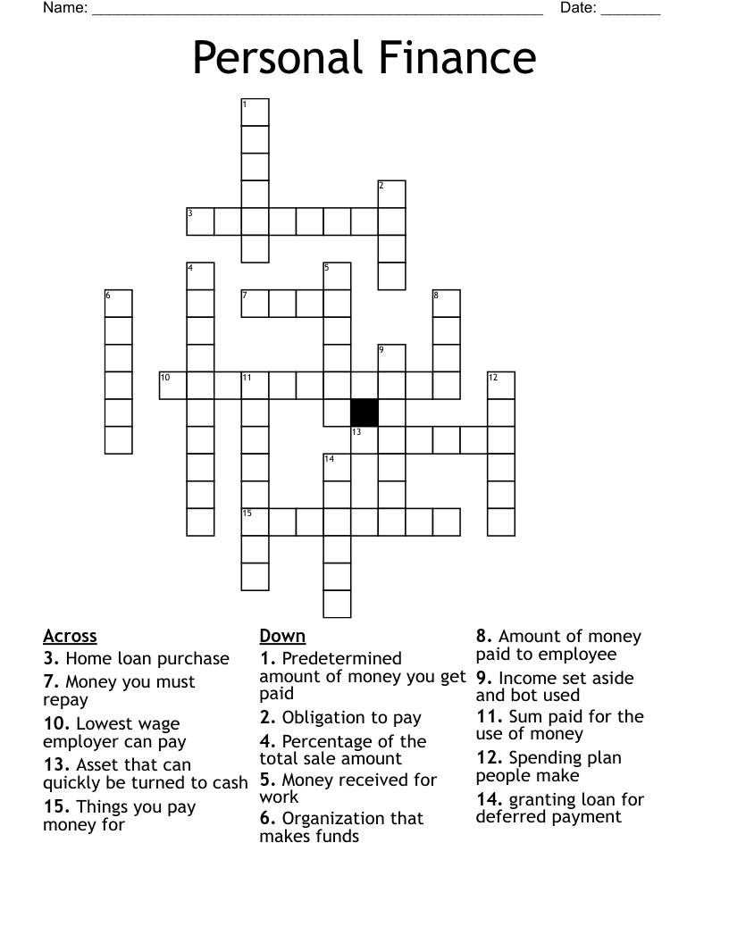 Personal Finance Crossword Puzzle WordMint