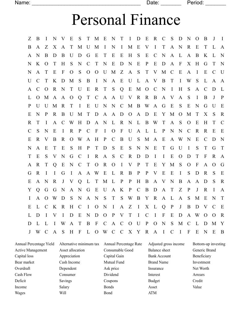 Personal Finance Word Search WordMint