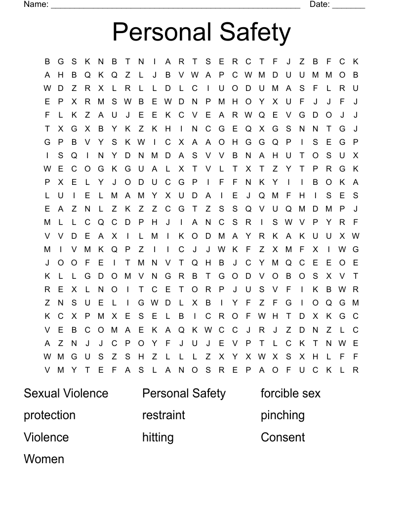 Personal Safety Word Search