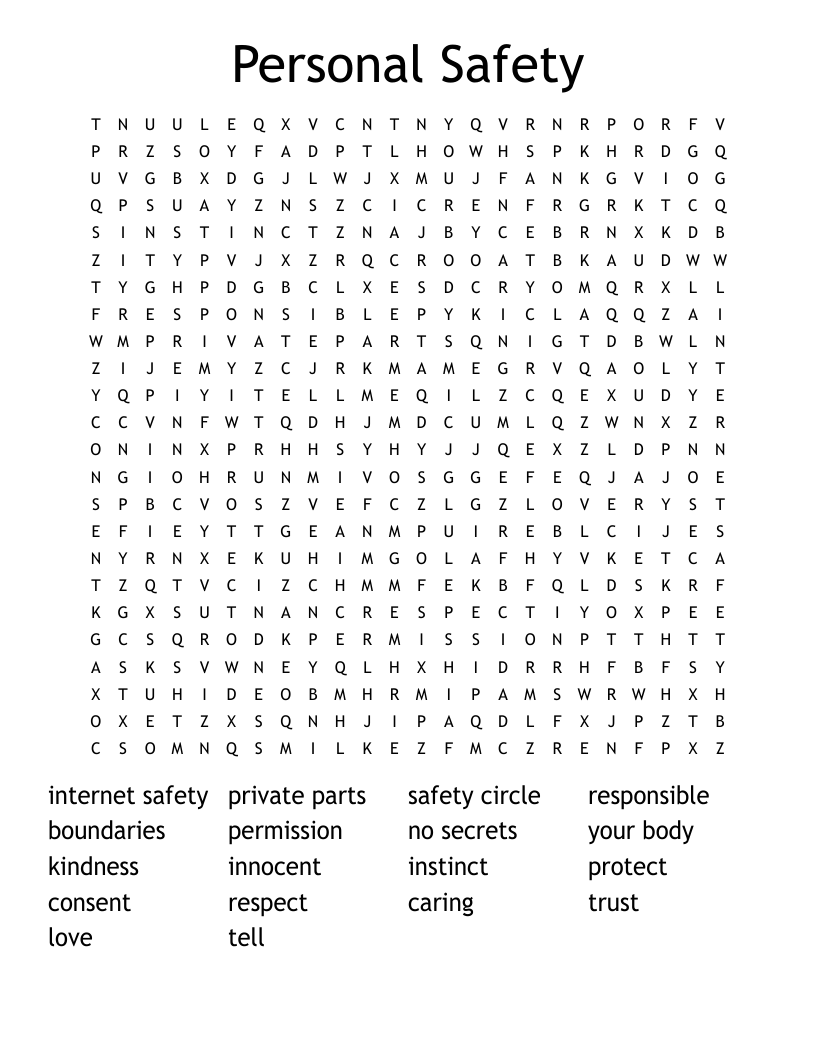 Personal Safety  Word Search