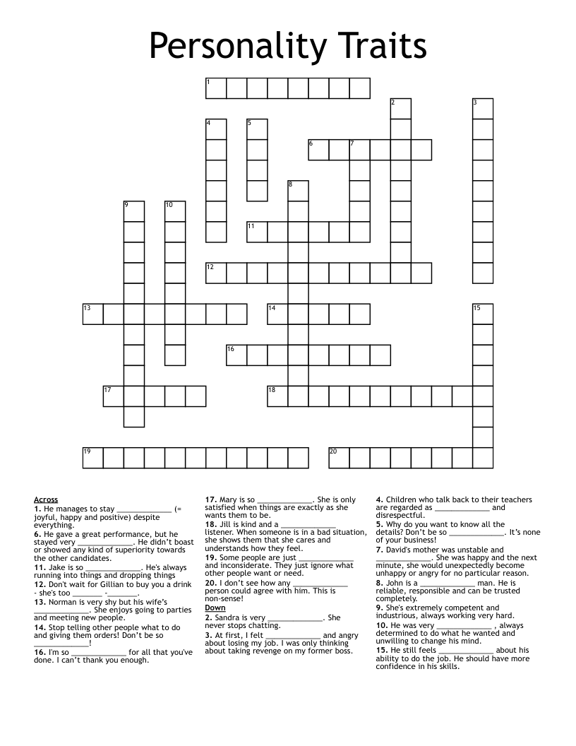 Personality Traits Crossword WordMint Personality Traits Crossword WordMint