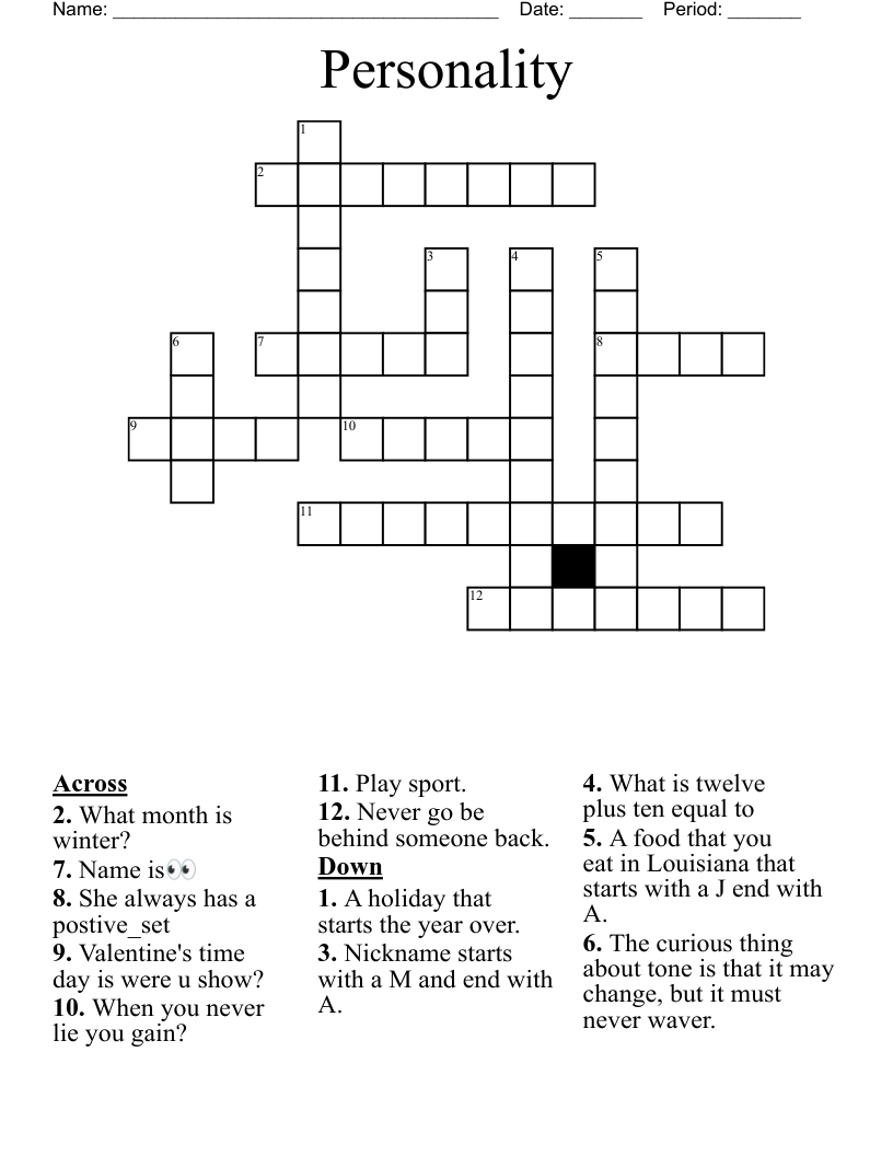 Personality Crossword WordMint