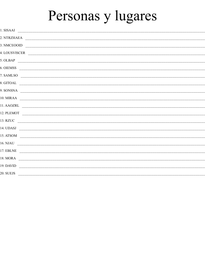 Personas y lugares Word Scramble