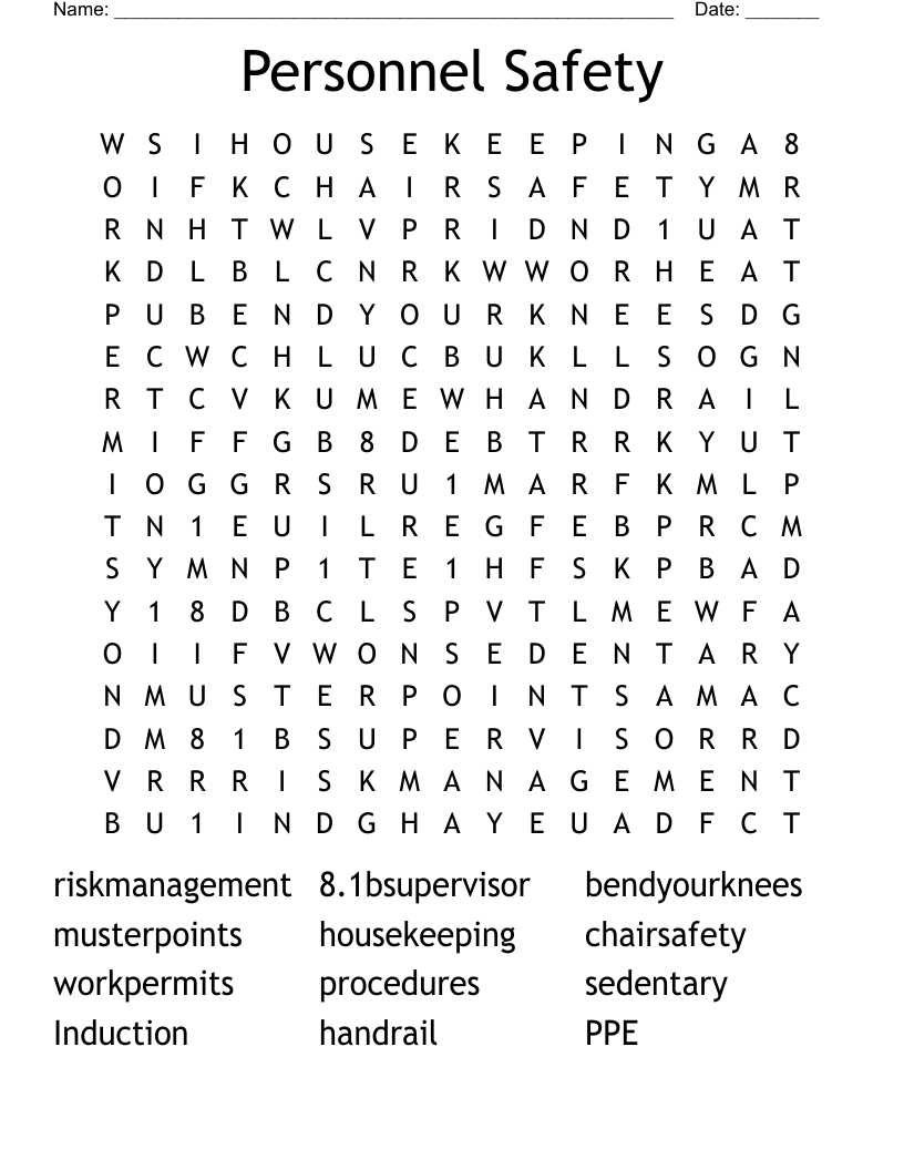Personnel Safety Word Search