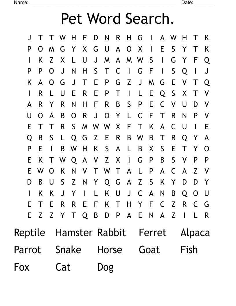 Pet Word Search.