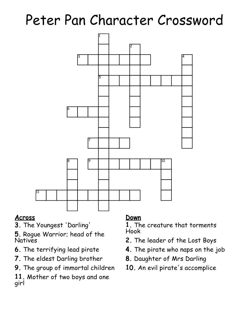 Peter Pan Character Crossword WordMint