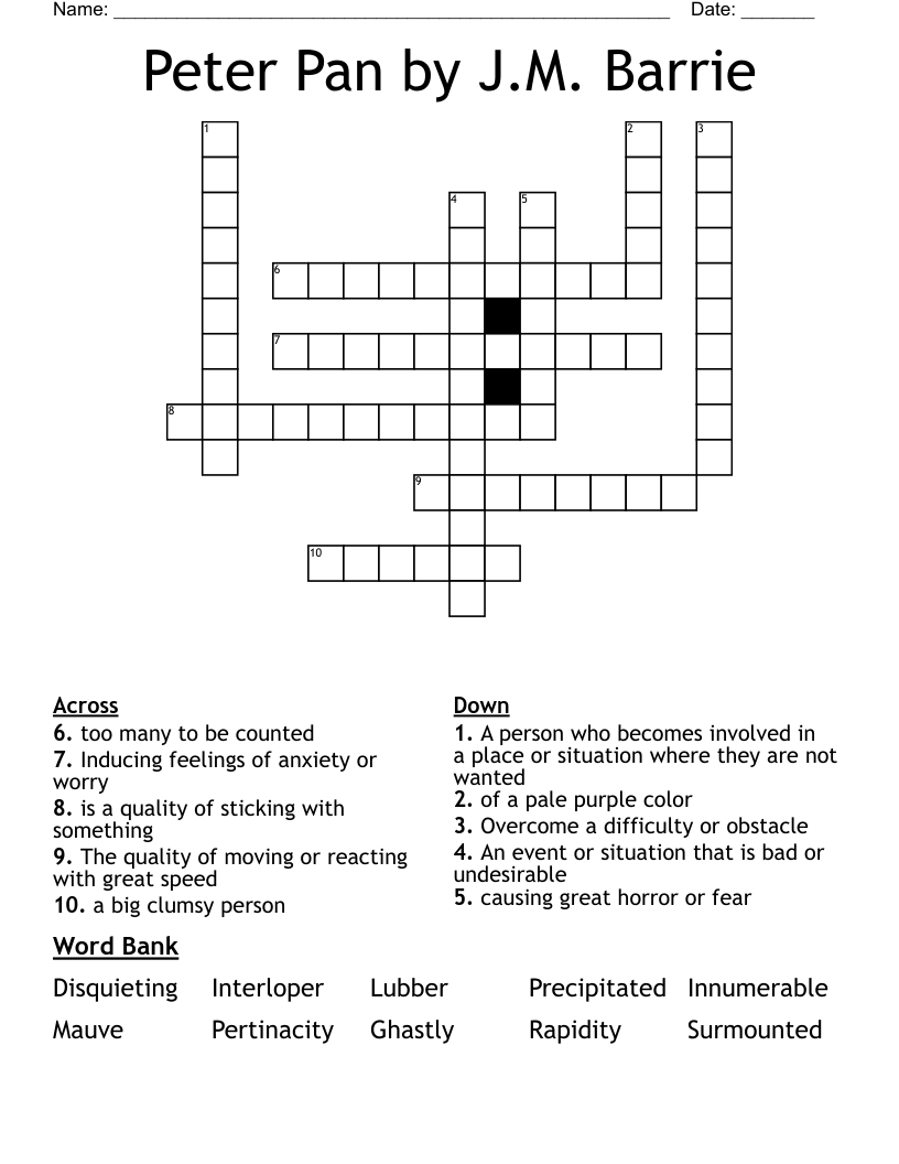 Peter Pan By J M Barrie Crossword WordMint