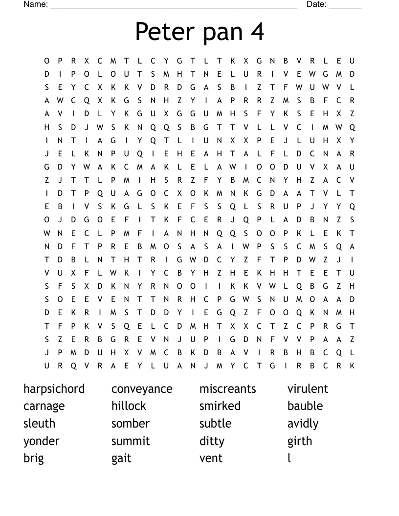 Peter pan 4 Word Search