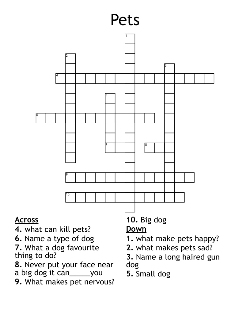 Pets Crossword WordMint