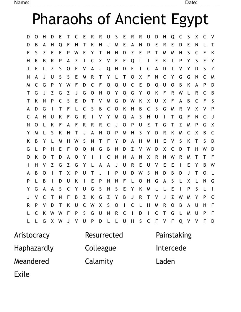 Pharaohs of Ancient Egypt  Word Search