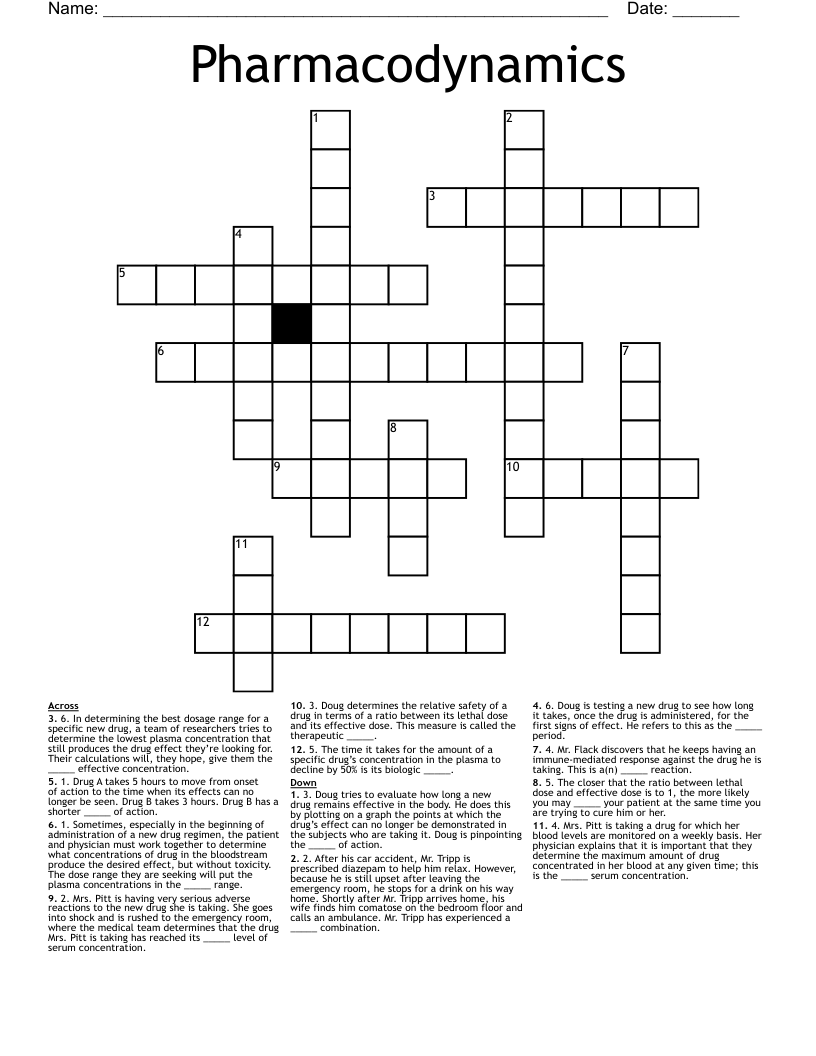 Pharmacodynamics Crossword