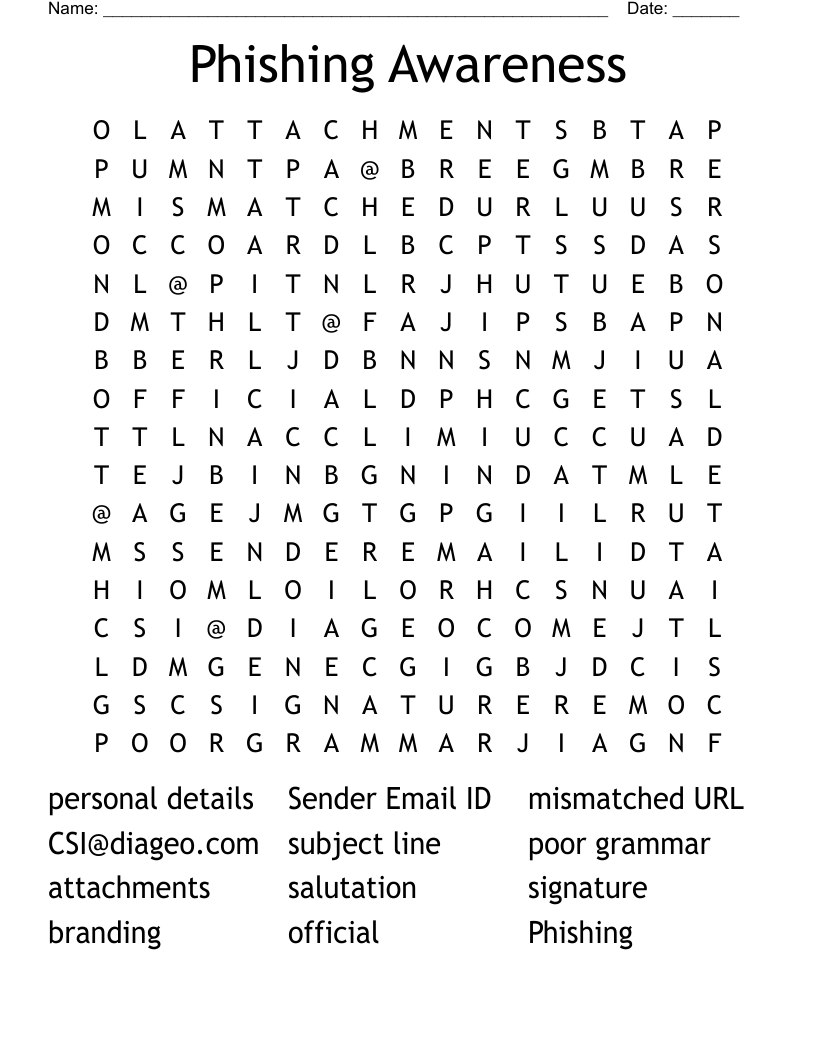 Phishing Awareness Word Search