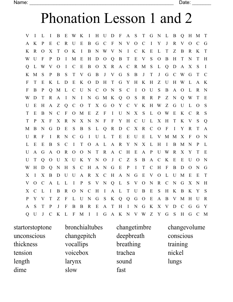 Phonation Lesson 1 and 2  Word Search