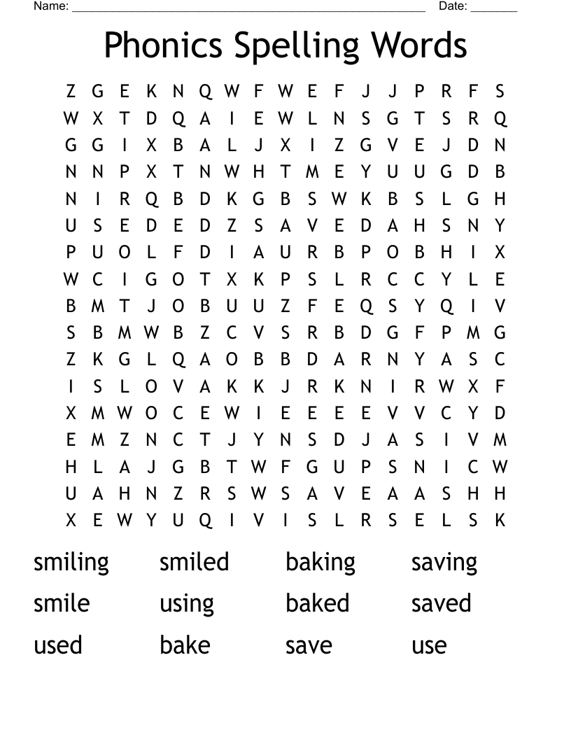 Phonics Spelling Words Word Search