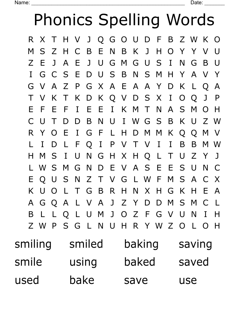 Phonics Spelling Words Word Search