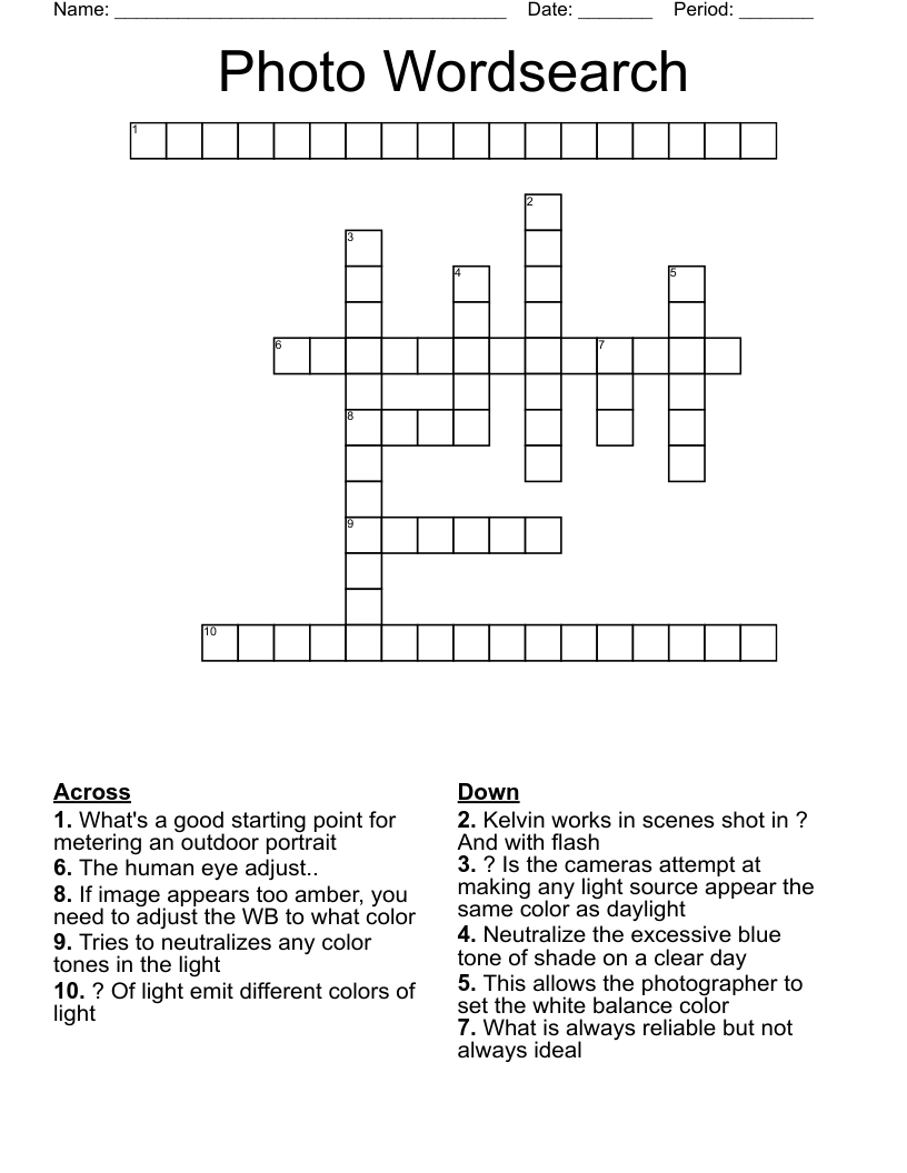 Photo Wordsearch  Crossword
