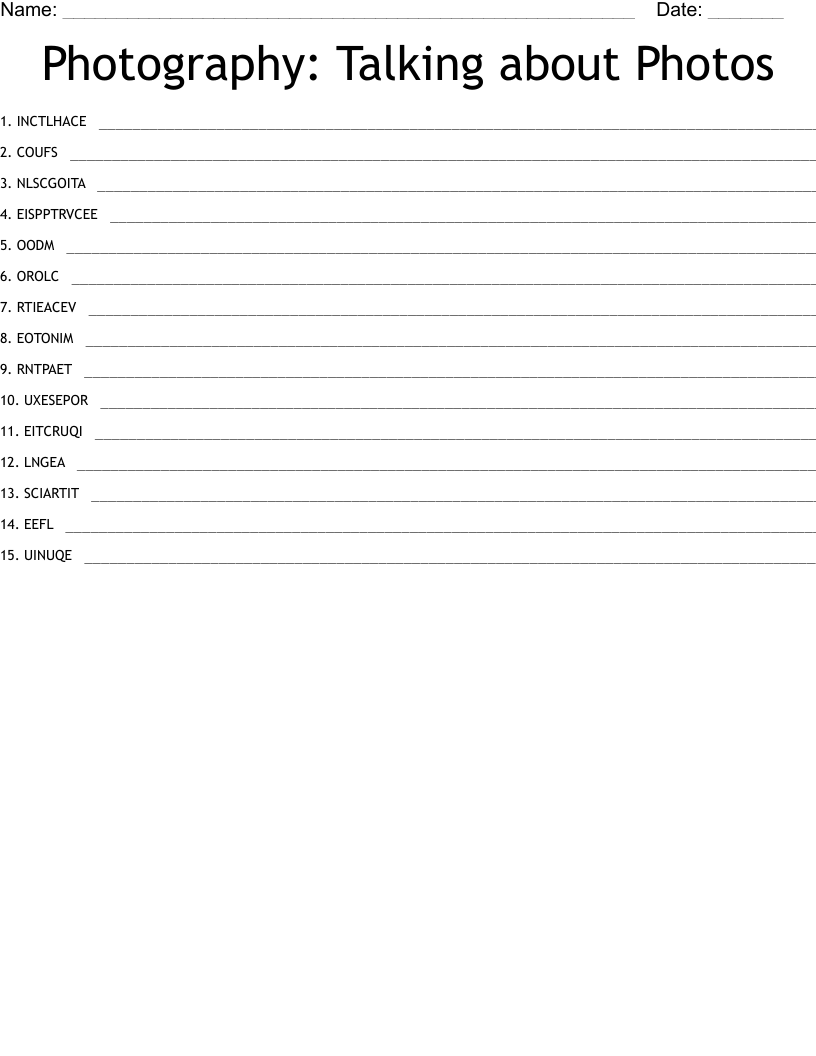 Photography: Talking about Photos Word Scramble