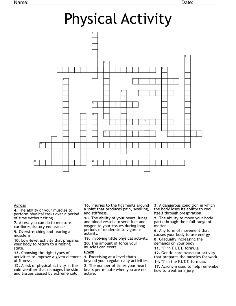 Physical Activity Crossword