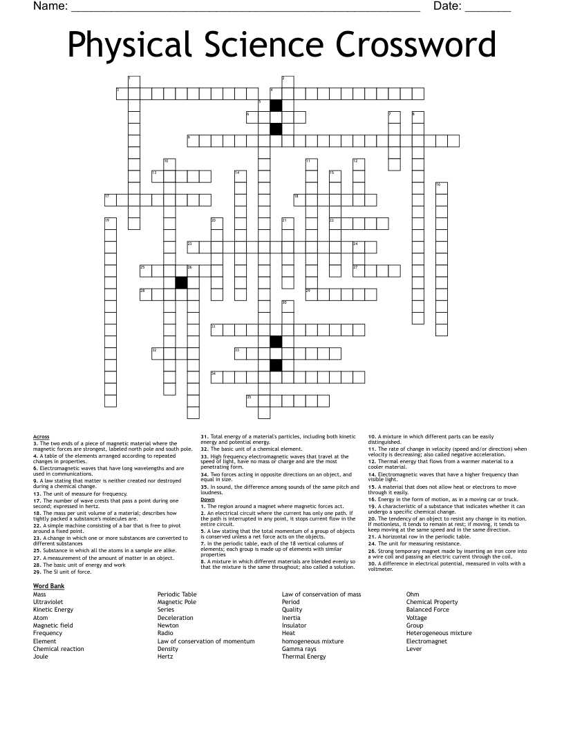 Physical Science Crossword WordMint
