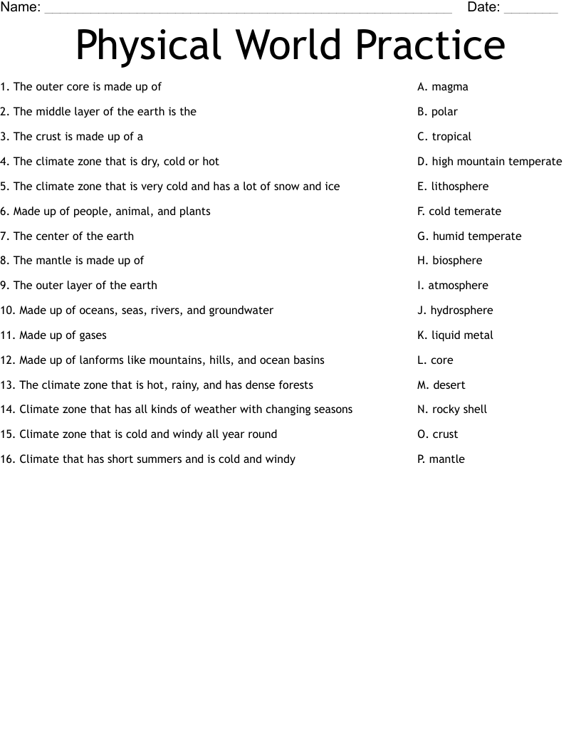 Physical World Practice Worksheet