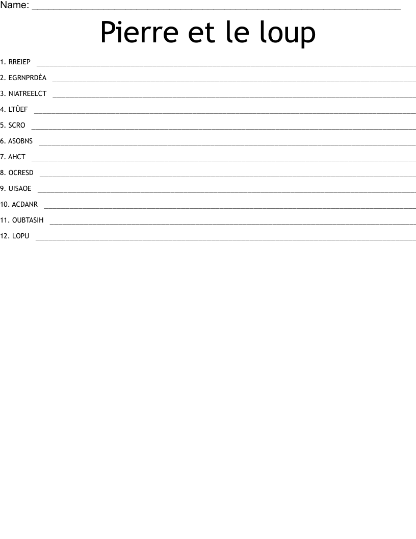 Pierre et le loup Word Scramble