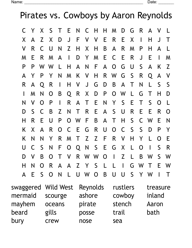 Pirates vs. Cowboys by Aaron Reynolds Word Search