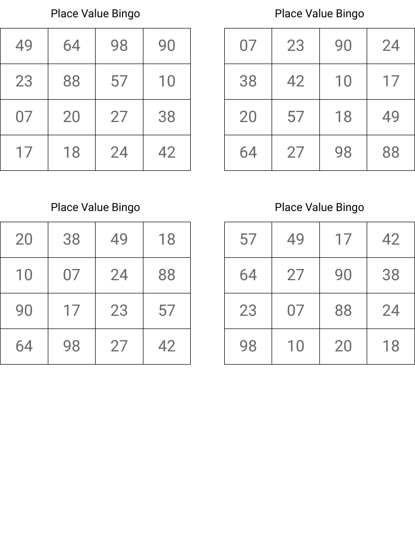 Place Value Bingo WordMint Place Value Bingo WordMint