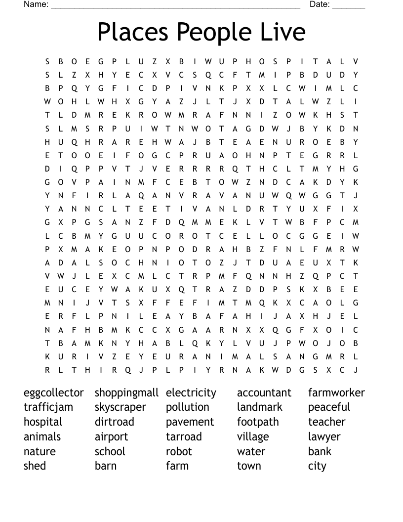 Places People Live Word Search