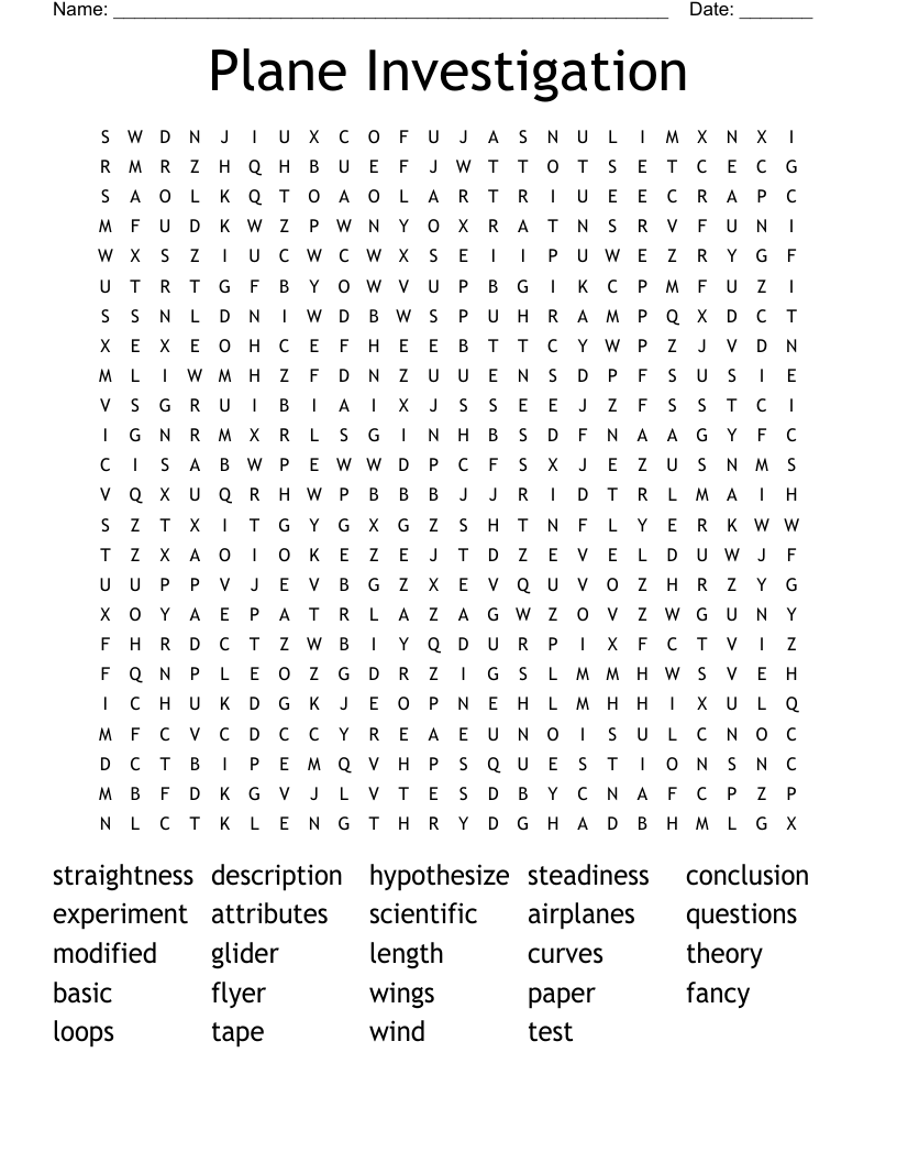 Plane Investigation Word Search