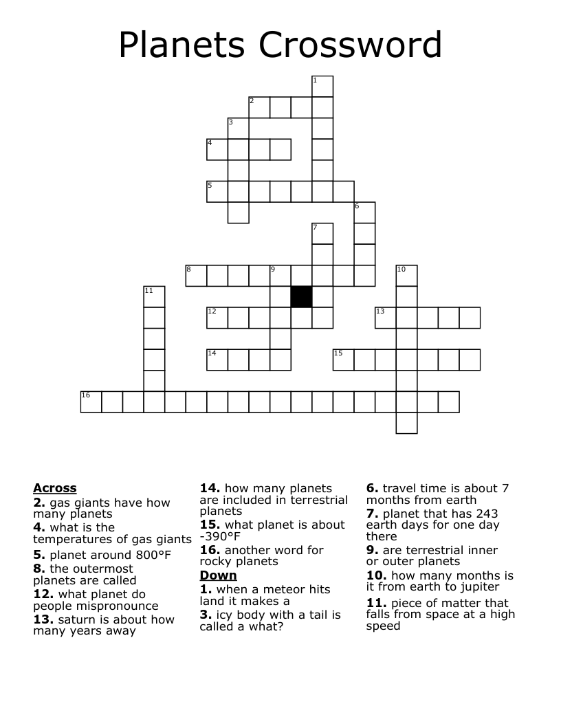 Planets Crossword WordMint