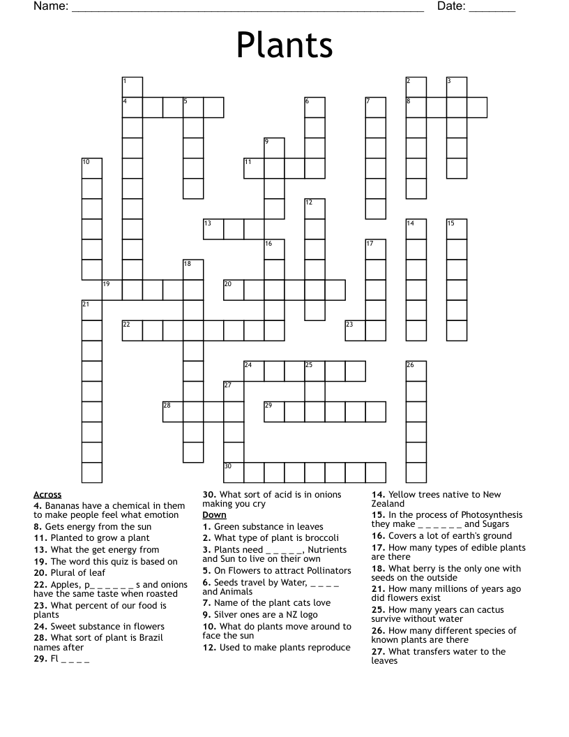 Plants Crossword